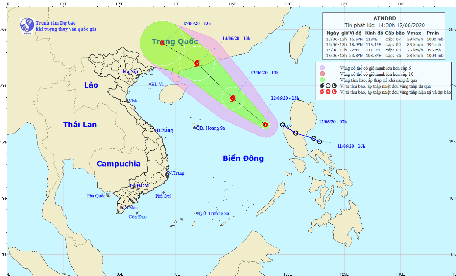Tin áp thấp nhiệt đới trên Biển Đông (14h30 ngày 12/6)