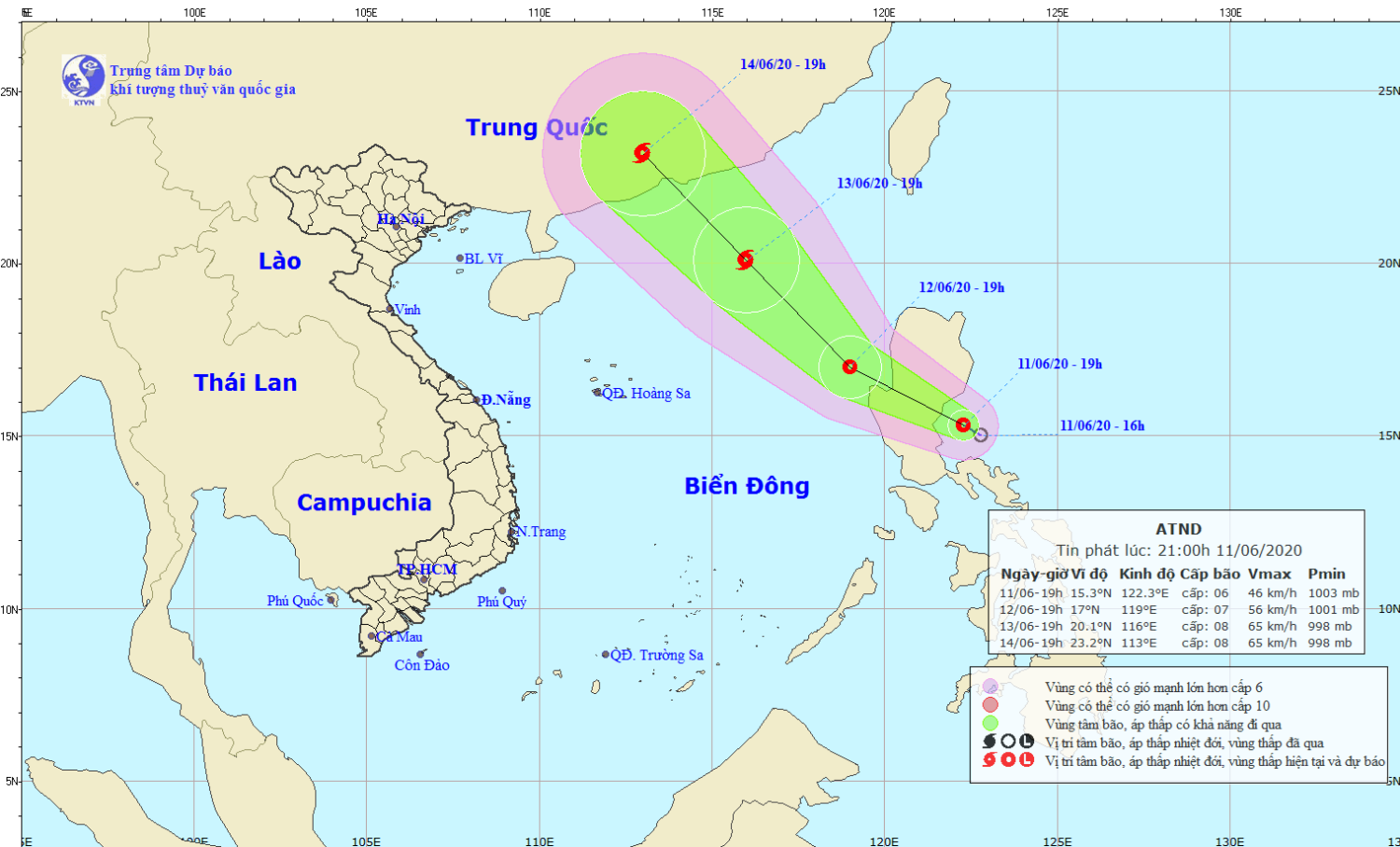 Tin áp thấp nhiệt đới gần Biển Đông (21h00 ngày 12/6)