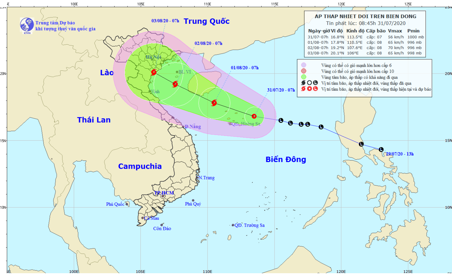 Tin áp thấp nhiệt đới trên Biển Đông (09h00 ngày 31/7)