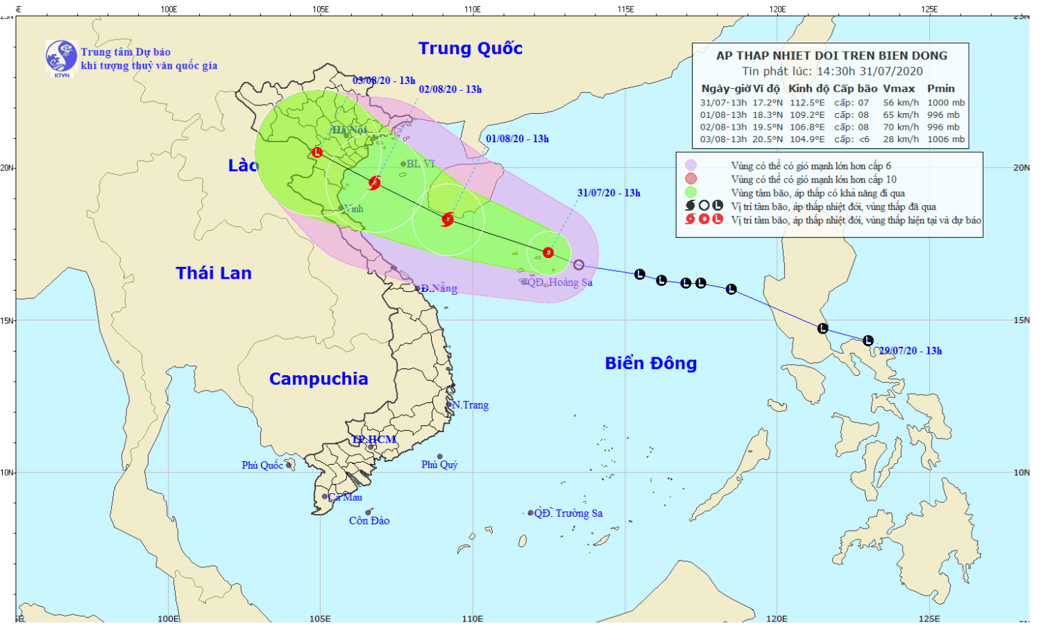 Tin áp thấp nhiệt đới trên Biển Đông (14h30 ngày 31/7)