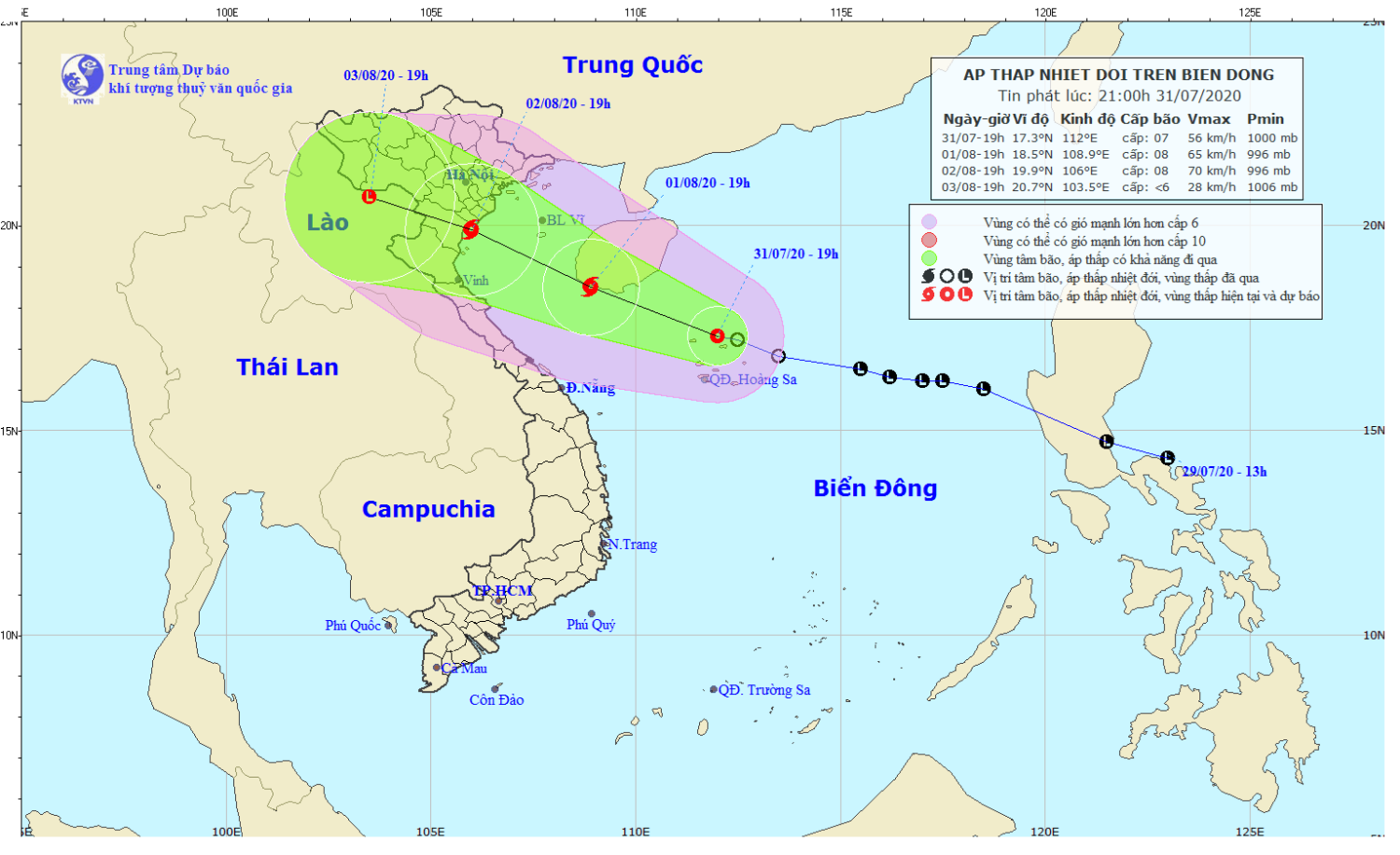Tin áp thấp nhiệt đới trên Biển Đông (21h00 ngày 31/7)