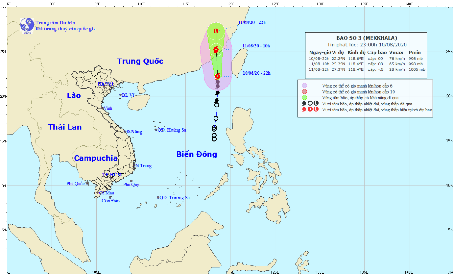 Tin bão trên Biển Đông - cơn bão số 03 năm 2020 (23h00 ngày 10/8)