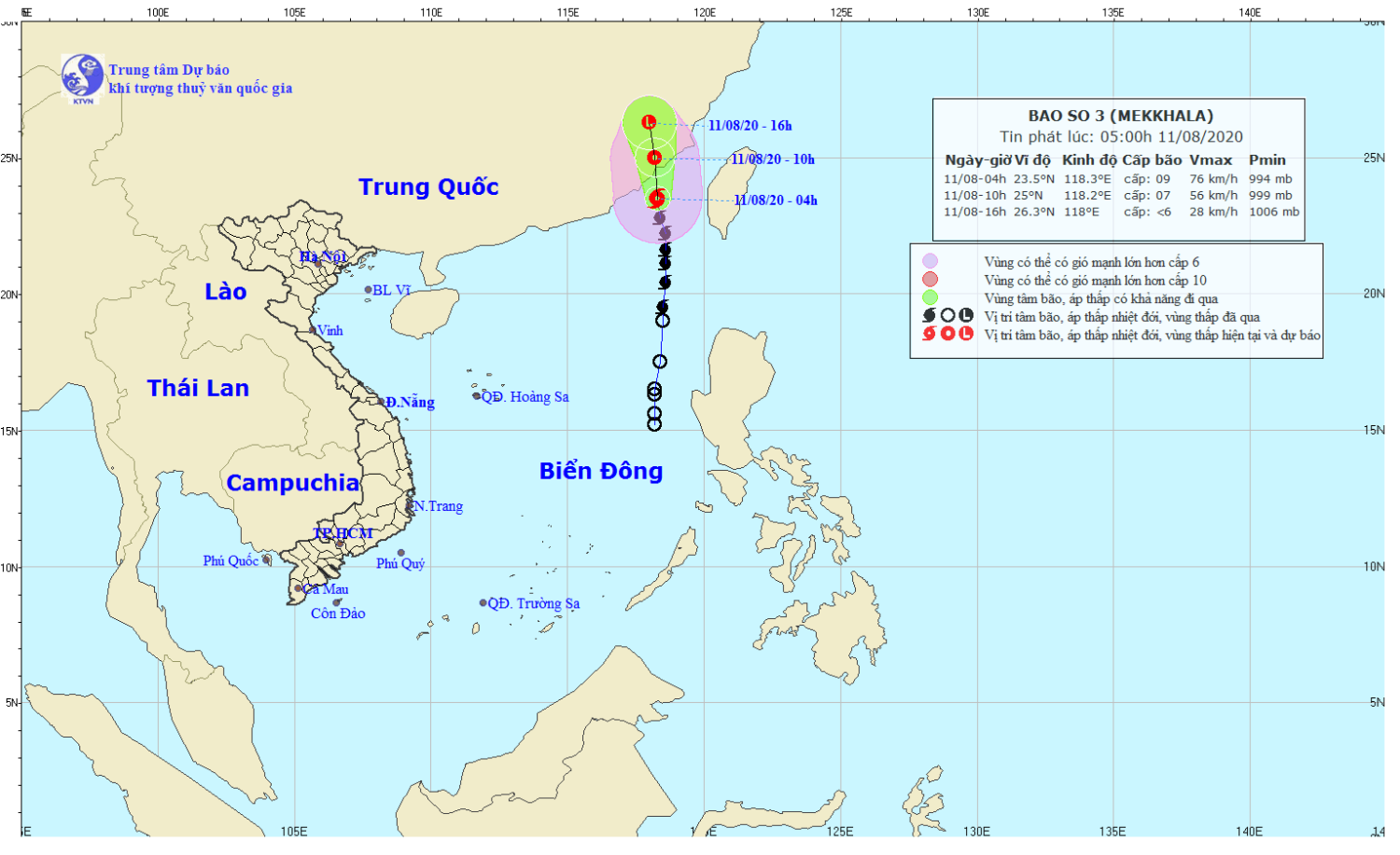 Tin bão trên Biển Đông - cơn bão số 03 năm 2020 (05h00 ngày 11/8)
