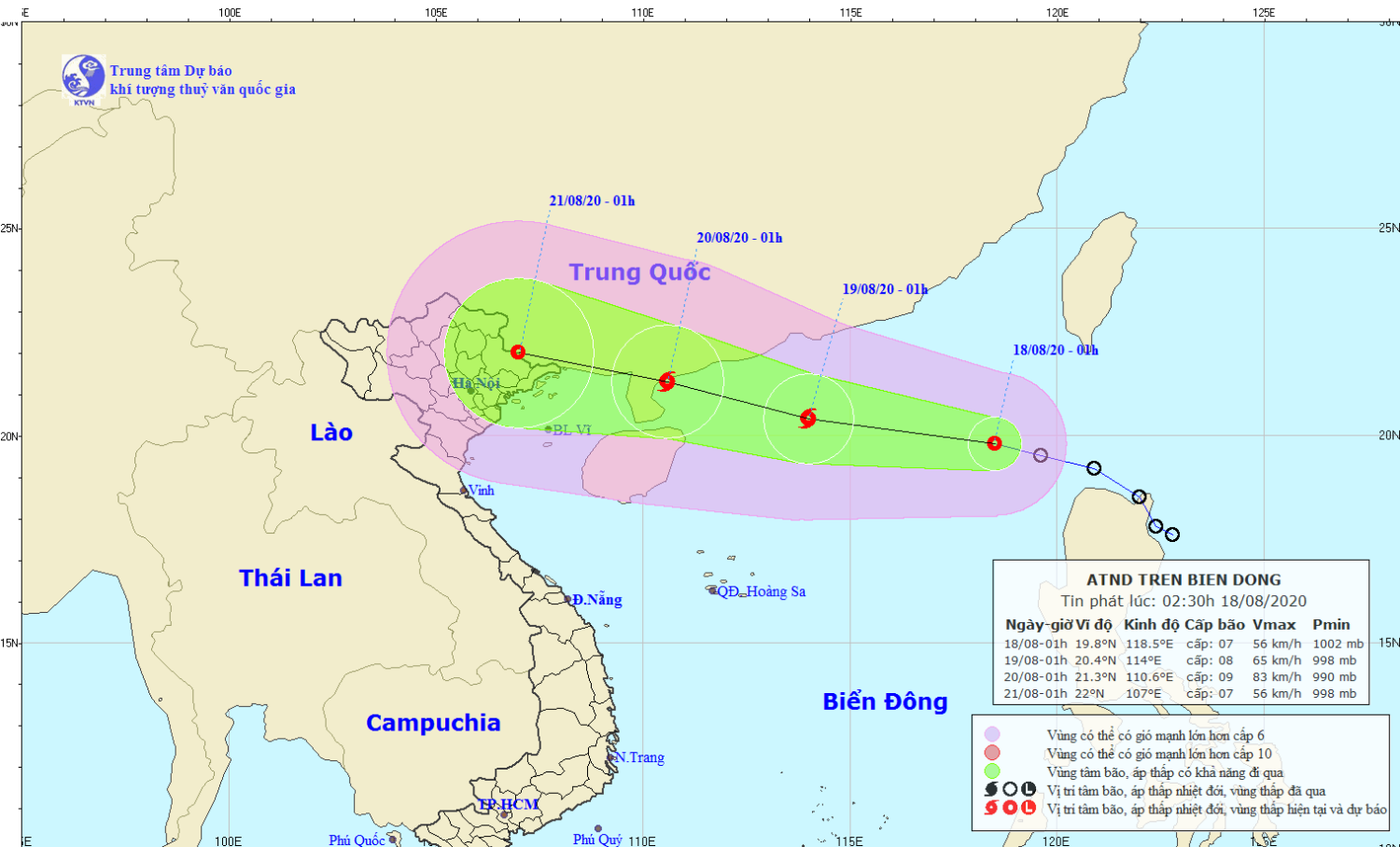 Tin áp thấp nhiệt đới trên Biển Đông (02h30 ngày 18/8)
