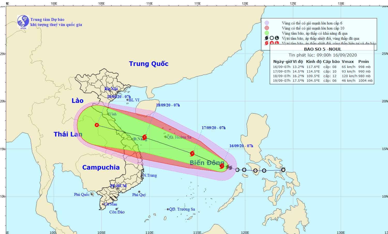 Tin bão trên Biển Đông - cơn bão số 05 năm 2020 (09h00 ngày 16/9)