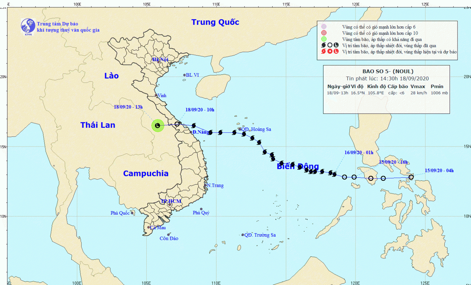Tin cuối cùng về cơn bão số 05 - bão NOUL (14h30 ngày 18/9)