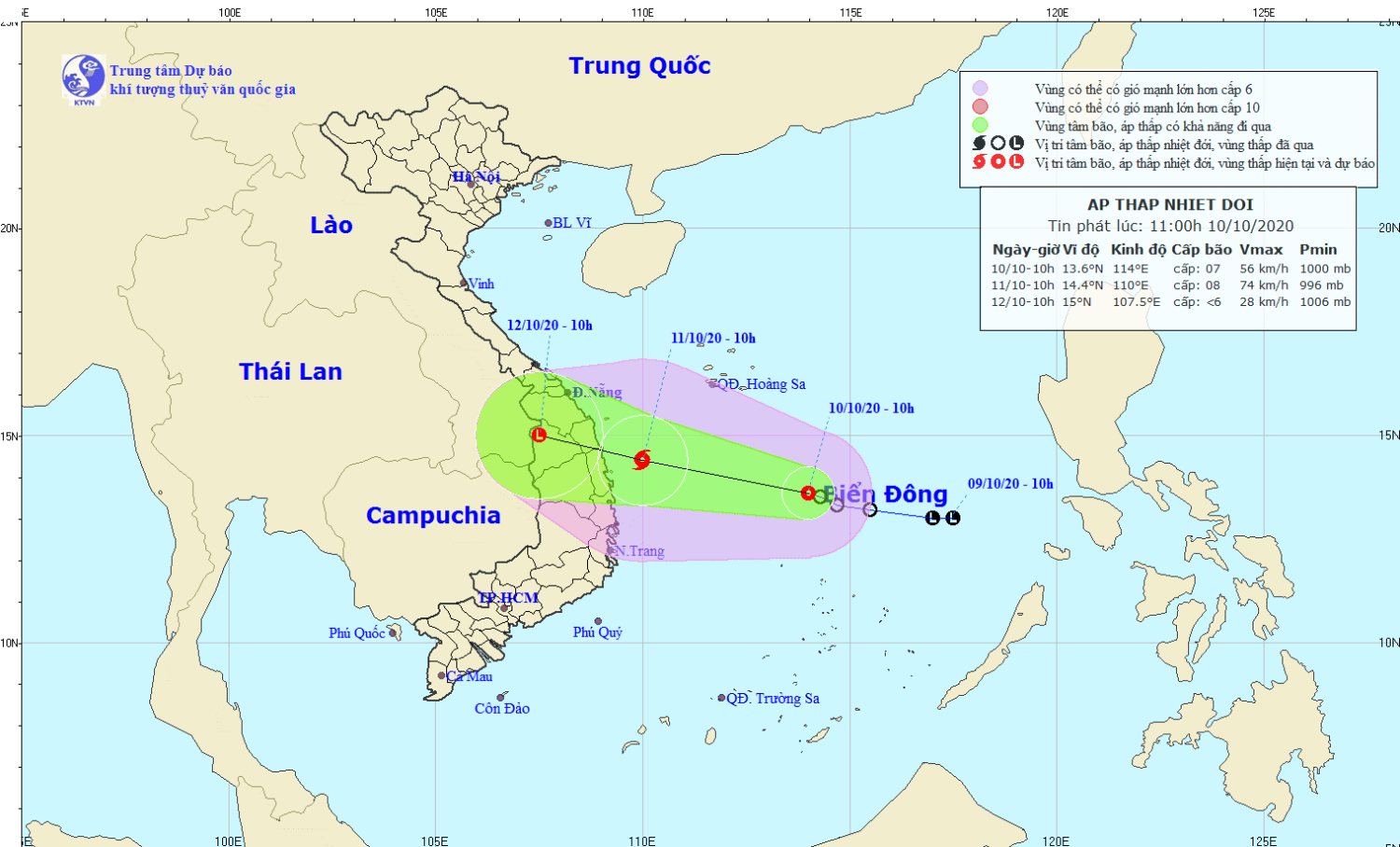 Tin áp thấp nhiệt đới trên Biển Đông (11h00 ngày 10/10)